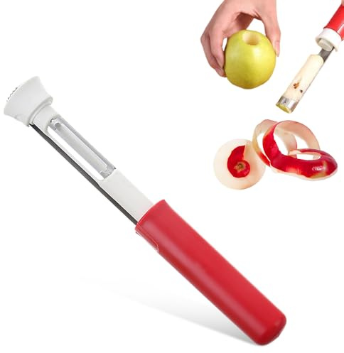 Sbucciatore e sbuccia mela 2 in 1 in acciaio inox, sbuccia frutta e verdura professionale per cucina, pelatura senza sforzo per mele, patate, carote (rosso)