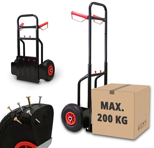 Grafner Sackkarre klappbar, Vollgummireifen, Belastbarkeit 200kg, PU Reifen, Haltegriffe und Schutzblech, Stahl Transportkarre Stapelkarre Transportwagen Transportroller Treppensackkarre ausziehbar