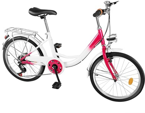 20 Zoll Fahrrad, 198Lbs Tragfähigkeit 6 Gang Ballett Fahrrad Kohlenstoffstahl Fahrräder Höhenverstellbare Fahrräder Outdoor Mountainbike Jugend Mountainbiking mit Batterie-Lampe für Städte, Strände