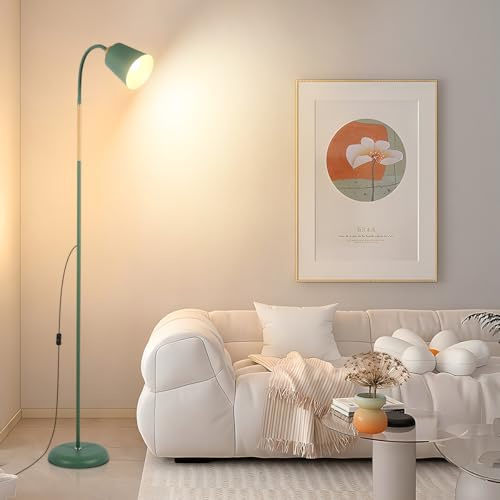 Amdelne Green Floor Lamp, Height Adjustable Metal Floor Light Corner Lamp, Industrial Rustic Farmhouse Standing Lamp, Indoor Task Lighting Reading Floor Lamps for Living Room, Bedroom, E27 Socket