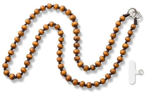 MORSUNBELA Cordino per cellulare perle, laccio perle per telefono, universale laccetti per cellulari, perline colorate, 120 cm laccio da collo per cellulare - curry