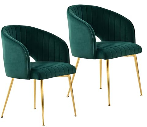 SUPPNEED Juego de 2 sillas de comedor de terciopelo, sillas de mesa de comedor con reposabrazos, respaldo curvado, patas doradas, sillas de cocina, sillones para salón, dormitorio