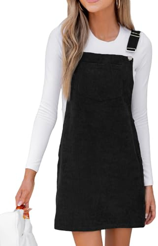 CUPSHE Gonna da Donna in Corduroy con Bretelle Senza Maniche Autunno Collo Quadrato con Bottoni Abiti Casual con Tasche Mini Abito, Nero , M