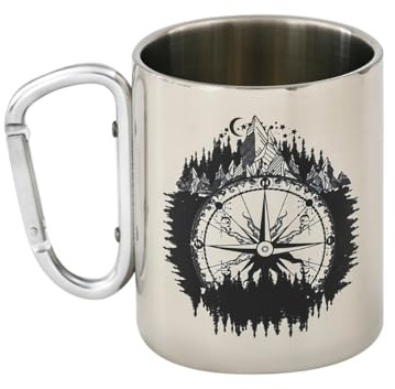 Genérico Taza termica de metal para escalador, camping, senderismo, vaso con asa de mosquetón. Tiene algunos pequeños rasguños. (280rebaja)