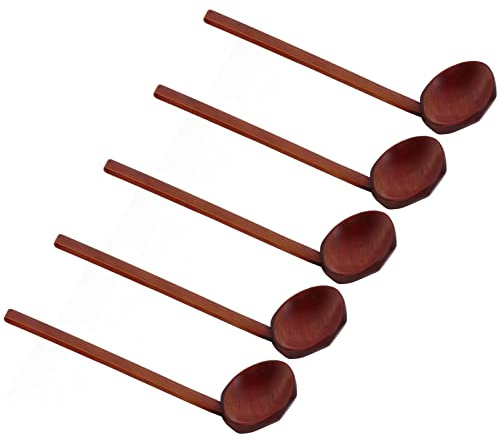 HUSHUI Lot de 5 Cuillères en Bois, Manche Robuste, Poli à la Main en Hêtre Lisse, Cuillère Japonaise en écaille de Tortue, avec Peinture de qualité (Peinture ancienne couleur modèle non poreuse)