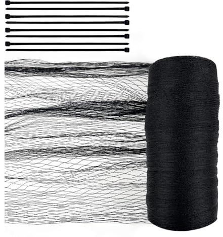 LUMITERRA Filet Anti Oiseaux Noir 2.3m x 20m, Anti Pigeon Réutilisable, Largeur de Maille 15x15 mm, Comprend 100 Attaches de Câble pour Protéger Les Jardins, Les Plantes et Les Raisins du Préjudice