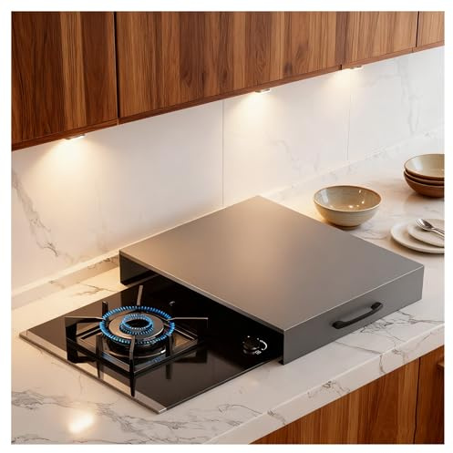 Couvercle de Cuisiniere en Acier, Couvercle de Plaque Cuisson Gaz pour Cuiseurs Riz, Plaques Induction, Étagères Cuisine, Ustensiles Cuisine(Gray,L15.75xW19.69xH2.76IN)