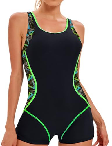 LXEASYGO Womens One Piece Swimsuit with Short Sports Scoopback Swimming Costumes Modest Swimwear with Tummy Control & Removable Foam Cups