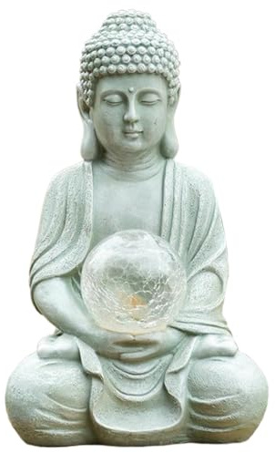 Décoration de Bouddha, Statue de Bouddha, décoration extérieure, LED étanche, résistante au Soleil, Figurine Jardin à énergie Solaire, idéale pour la méditation dans Le Jardin, Le pa