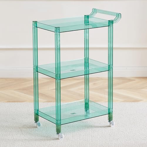 Carrello portaoggetti multifunzionale a 3 livelli in acrilico con manico e 4 ruote, per cucina, soggiorno, sala da pranzo, lavanderia, carrello portaoggetti multifunzione (altezza 75 cm, verde)