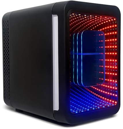 Kwanner 4L RGB LED Mirror Mini Fridge Black, Gaming & Skincare Dual Use, AC/DC Portable Cooler Warmer, Quiet Compact Fridge for Bedroom Gaming Room Office Car