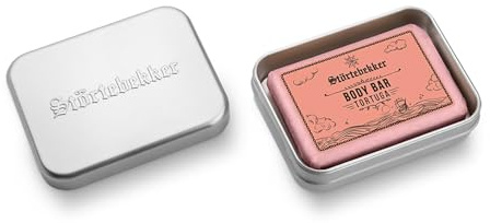 Störtebekker Premium Solid Shower Gel (Tortuga) & Soap Box Set - Body Bar with Shea Butter - Solid Shower Soap + Aluminium Soap Box Set for Shower Care - Handmade in Soap Factory