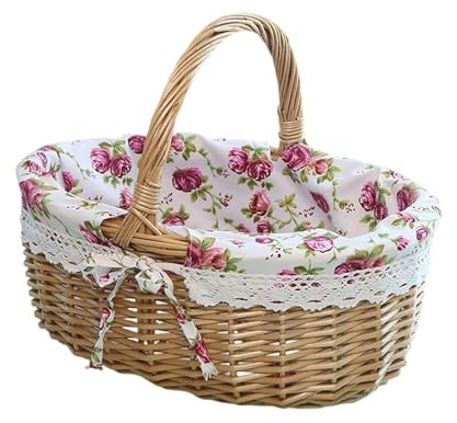 Easter Baskets for Kids Boys Girls Small Wicker Basket with Handle Woven Hamper Lace Trim Flower Girl Baskets for Wedding Fruit Picnic Storage Easter Egg Hamper Basket Storage For (b-B, One Size)