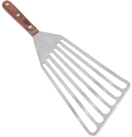 Haofy Espátula para Pescado de Acero Inoxidable, Volteador Multifuncional para Barbacoa, Volteador de Hoja Flexible con de Madera para Cocinar, Freír y Asar (L)