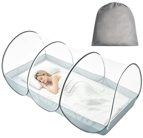 Reise Moskitonetz Bett, Moskitonetz Pop Up 190x 90x 90cm, Faltbares Bettzelt mit Reißverschluss für Bett, Camping, Reisen, Terrasse, Hotels