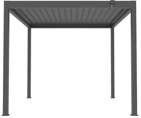 VERDELOOK | Pergola Bioclimatica Circe 100 Grigio 3x3 H2,5 m, Pergola da Giardino con Struttura e Lamelle in Acciaio Orientabili con Arganello, Tetto Frangisole Richiudibile con Grondaia Integrata