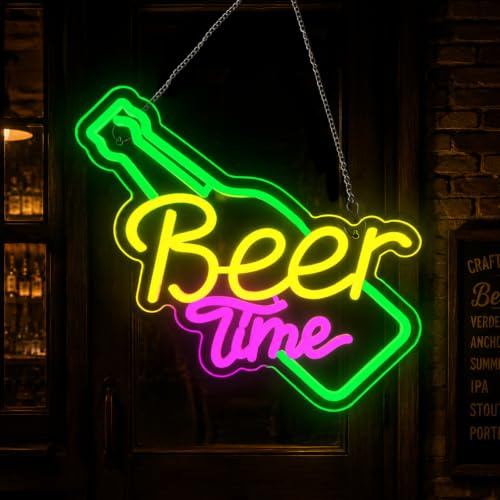 Bier LED Neon Schild Wand Deko, Bar Neon Sign für Home, Club, Party, Kneipe | USB Betrieben, Helligkeit einstellbar, Silikon LED Streifen + Acryl, Energieeinsparung, Für Pub Junggesellenabschied Hausbar