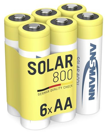ANSMANN Piles solaires rechargeables Mignon AA 800 mAh 1,2V (lot de 6) – Piles rechargeables pour lampes solaires, décorations de jardin, etc.– Piles HR6 à faible autodécharge et sans effet mémoire