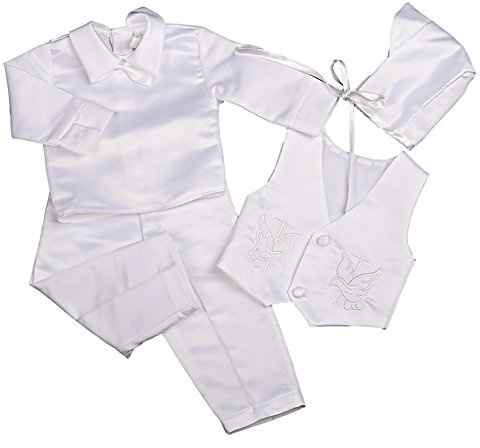 Lito Angels - Completo Abito da Battesimo in Raso con Cappello per Maschio Bimbo Neonato, Taglia 0-3 Mesi, Bianco, Manica Lunga