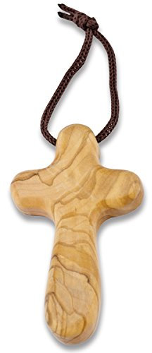 Christliche Geschenkideen Handschmeichler Kreuz, Olivenholz aus Israel, mit Band