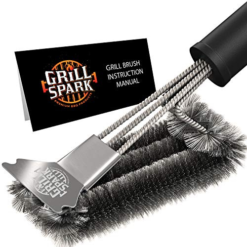 BBQ Grill Brush and Scraper 18 | Stainless Steel Cleaning Brush Accessories | Best for Weber Gas, Charcoal, Porcelain, Cast Iron, All Grilling Grates