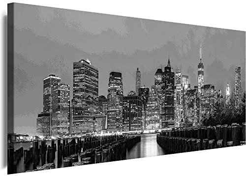 Myartstyle - Bilder Bilder New York Skyline NY Stadt City 80 x 40 cm LeinWandbilder Panorama XXL - 1 Teilige Wandbilder Panorama Kunstdrucke w-a-2034-26