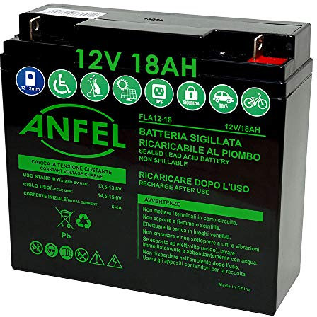 Batteria AGM Al Plombo Ricaricabile 12V 18Ah VRLA Per allarmi antifurti, sistemi di sicurezza, Batterie di ricambio per UPS USV, Solar, Solarpanel