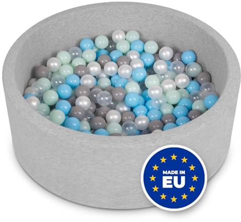 SELONIS Piscina Soffice per Bambini 90X30cm/200 Palline Rotonda, Grigio Ch:Perla/Grigio/Transparente/Azzurro/Menta
