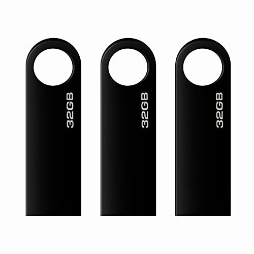 Memorias USB 32GB [3 Piezas] Metal Pendrive 32 GB USB Unidad Flash Impermeable Memoria Stick 32GB con Llavero para Computadoras, Tabletas Almacenamiento de Datos (3 Pack)