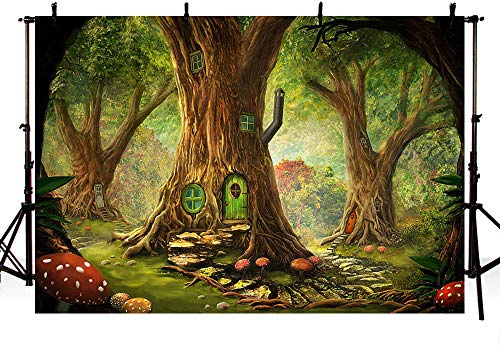 MEHOFOND 2,1 x 1,5 m - Conte de fées - Forêt enchantée - Décoration de fête d'anniversaire - Bannière pour Enfants - Champignon - Pays-Merveilles - Accessoires pour Photographie
