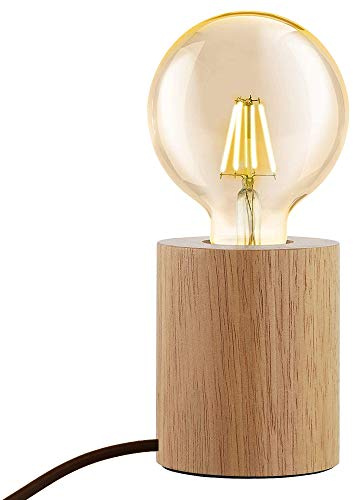Chao Zan Holz-Tischleuchte rund,Retro Industrial Tischlampe,Modern, Nachttischlampe aus Holz,Lampe mit Schalter, E27 Verwendet in Schlafzimmer,Wohnzimmer,Studio,Café, Bar.(ohne Leuchtmittel)