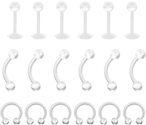 LuLiyLdJ - Soporte de perforación para oreja flexible (18 piezas, perforación de labios, acrílico, piercing de ceja, aro en espiral, membrana de tragus, anillo de herradura, piercing para joyas
