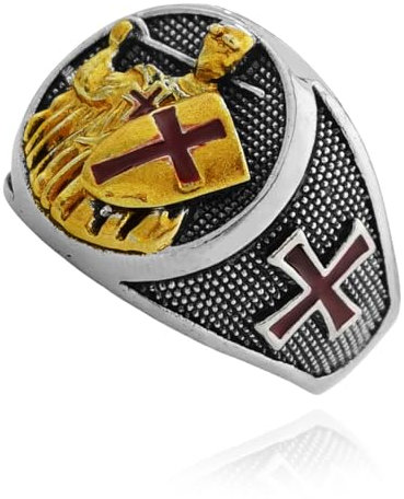 MayiaHey Knight Templar Cross Ring for Men, Crusader Cross Ring Medieval Sword Shield Ring for Boys (T1/2)