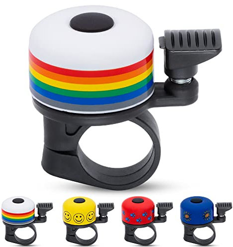 Fahrrad Fuchs Mini Fahrradklingel - WeiÃŸ mit Buntem Regenbogen - Klingel passend für jedes Fahrrad - ideal für Kinder und Erwachsene