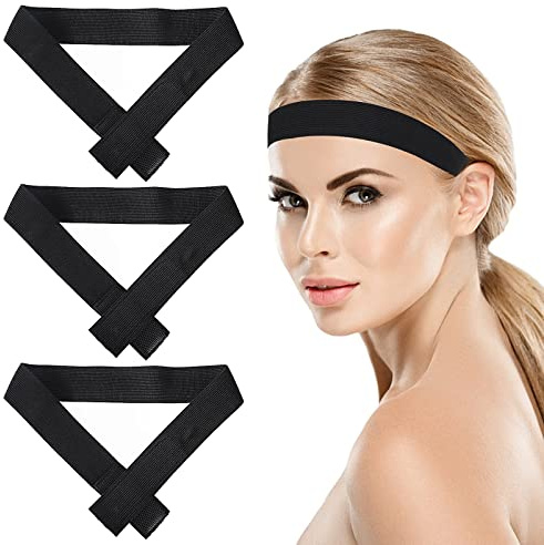 Sibba Lot de 3 Bandes éLastiques pour Perruque pour Maintenir les Cheveux en Place 3 Cm Bords en Nylon Noir Fermeture en Dentelle Antidérapante Bord Fondu Sur le Devant écharpe RéGlable