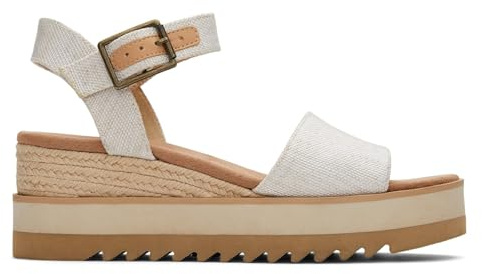 TOMS Women's Diana Wedge Sandal, Textile Upper, CloudBound Insole, Ankle Strap With Adjustable Buckle, Natural Yarn Dye, 6