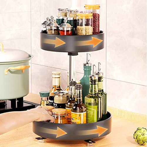Drehbares Gewürzregal Gewürzständer 360° Drehbar Edelstahl Küchenregal Stehend für Arbeitsplatte Lazy Susan Gewürzregal Drehteller Organizer Für Gewürzflaschen, Snacks, Früchten (Schwarz 2-Tier)
