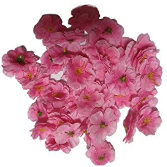 AISIBO Artificial Silk Cherry Blossom Flowers Heads, 50PCS Artificial Cherry Blossom Flower, Cherry Blossom Fake Silk for Bridal Hair Clips Headbands Dress DIY Accessories Wedding Party(Pink)