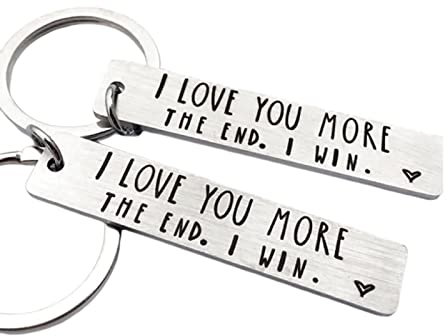 SchlüSselanhänger Personalisiert, Auto Schlüsselanhänger Auto Edelstahl 2 Stücke Langer Teller mit Gravur I Love You More The End Silber