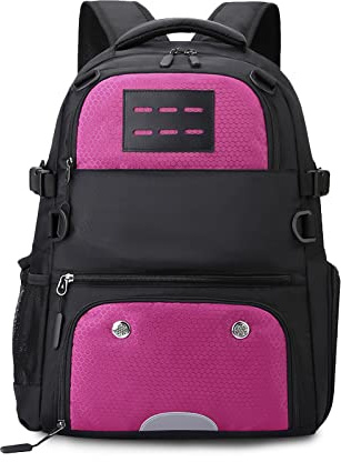 FANDARE Basketball Rucksack Fußball-Rucksack mit Ballfach & Schuhfach Schulrucksack mit 15.6 Zoll Laptopfach für Volleyball, Basketball, Stadion und Strand Sportbeutel Rosenrot