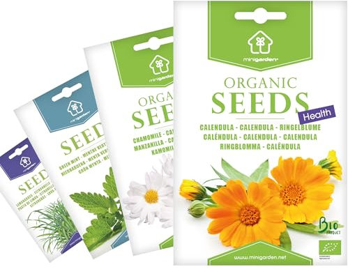 Semi Biologici Certificati Minigarden, 7175+ semi, Selezione TISANE E INFUSI: Calendula, Camomilla, Menta Verde e Citronella