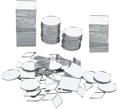 Prasacco 120 piccoli specchi fai da te 3 forme specchio quadrato rotondo tegole in miniatura fai da te diamante per piastrelle a mosaico per la decorazione di mattoni in miniatura