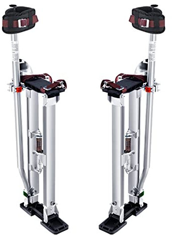 VEVOR Zancos de Trabajo de Aleación de Aluminio Altura Ajustable de 61-101,6 cm Zancos de Pintor Carga de 103 kg Zancos para Paneles de Yeso Tamaño de Pies 27-29 cm para Pintura Decoración Color Plata