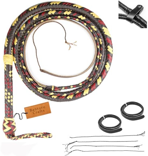 Indiana Jones Frusta in Pelle di Canguro equestre Pancia della Frusta in Pelle Resistente e Supporto in Pelle all'Interno 16 trecce Fili Pelle Intrecciata Anima in Acciaio
