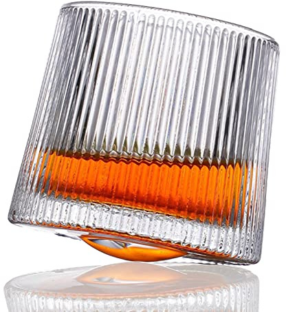Tuzsocr 360° Rotation Crystal Whiskey Glasses, Scotch Whisky Glasses, Red Wine Glass with Rotating Spherical Bottom, Lead Free Crystal Glass - 180 ml - Perfect for Home, Restaurants, Parties (Style 1)
