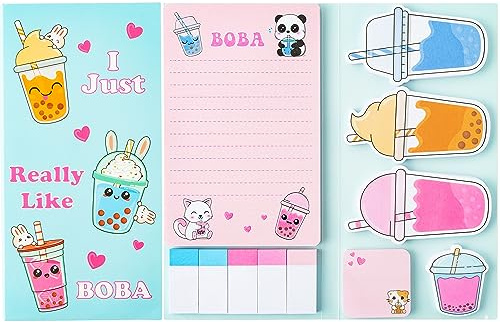 Milk 550 Blätter Haftnotizen Set Milch Tee geformte Papierclips Neuheit | Selbstklebende Haftnotizen Schreiben Memo Pads für Kinder Home Office Schulbedarf Seite Marker Geschenk für Lehrer Schüler