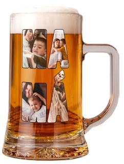 Made in Gift Regalo Mamá - Jarra Cerveza Personalizada - Vidrio con Impresión a Color - 50 cl - Foto y Diseño Especial para Ella