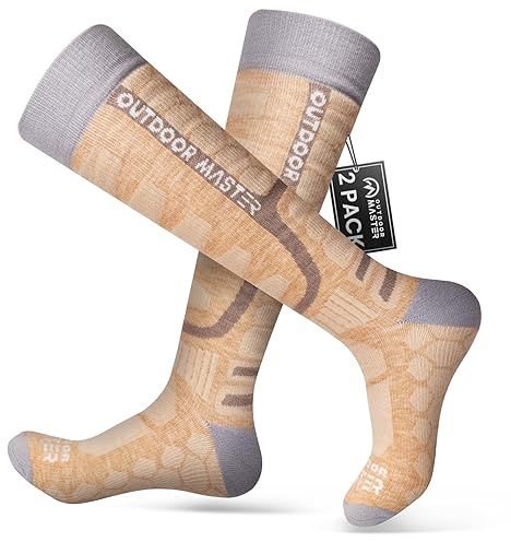 OutdoorMaster laine mérinos Chaussettes de Ski, 2/3 Pack sur le mollet manchette antidérapante pour hommes & femmes, chaussettes thermiques de Compression d’hiver pour le Ski, le snowboard