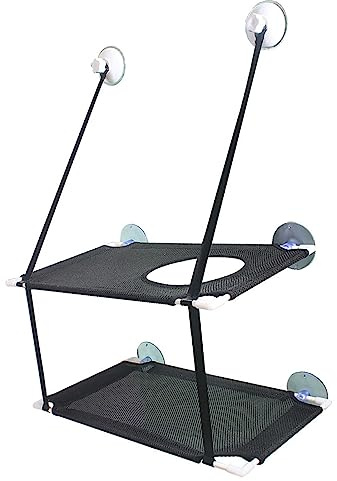 Hamaca para Gatos de Doble Capa con Instalación Colgante, Ventosa Fuerte, Asiento de Descanso para Ventana de Gato Suave para Balcón y Más (Negro)