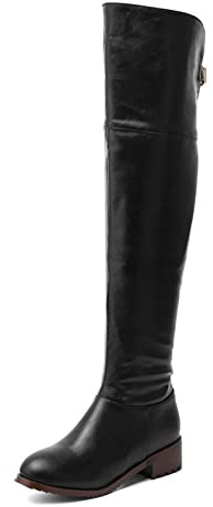 ENWIND Botte Cuissarde Femme Plate Cuir Botte Doublure Fourré Chaude Bottes Hautes Au Genou Bottes Longues d'hiver Chaudes,Noir,38 EU